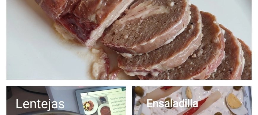 Menú completo: lentejas, Rollo de carne y base para ensaladilla