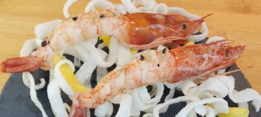 Langostinos a baja temperatura con mango