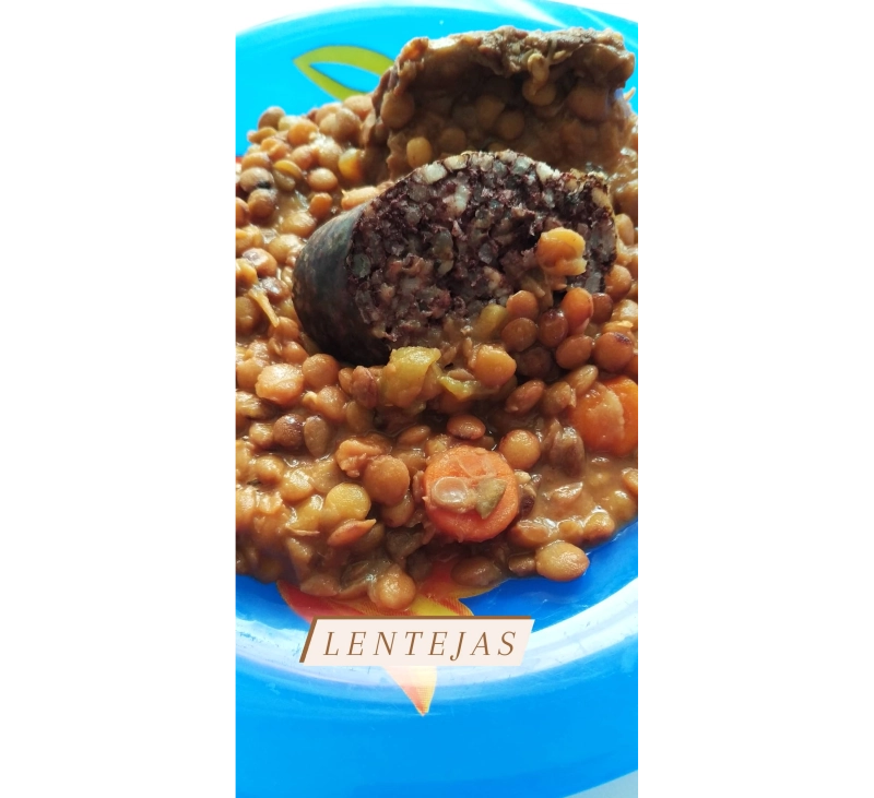 Lentejas con costilla y morcilla de Burgos