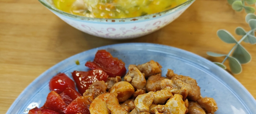 Menu completo: Sopa minestrone con pollo marinado