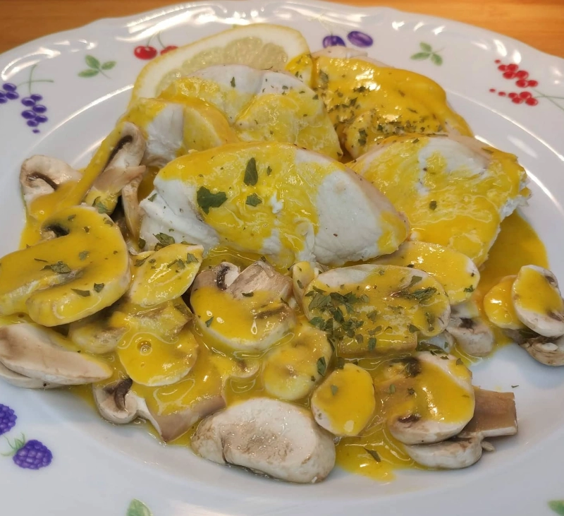 Menu completo: crema ligera de primero y de segundo pollo con champiñones todo con Thermomix®